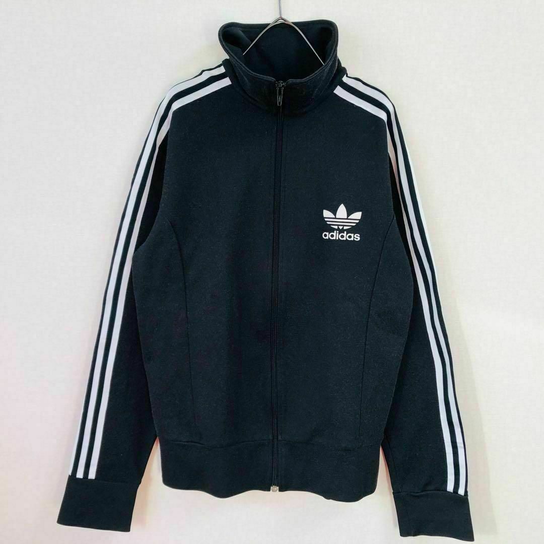 adidas(アディダス)の【美品】アディダス ジャージ サイズO　胸ロゴ ブラック ８０S メンズのトップス(ジャージ)の商品写真