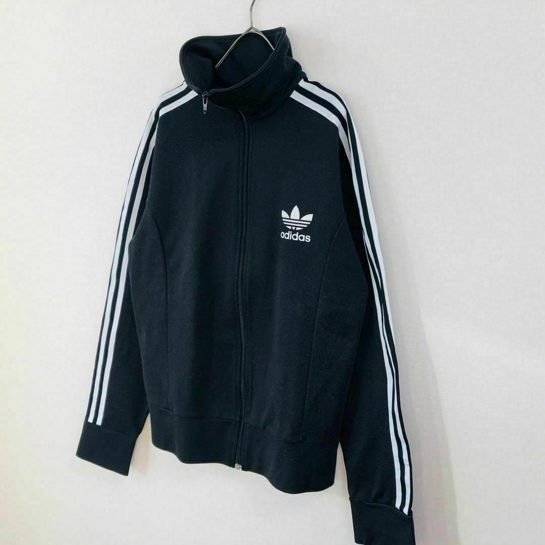 adidas(アディダス)の【美品】アディダス ジャージ サイズO　胸ロゴ ブラック ８０S メンズのトップス(ジャージ)の商品写真