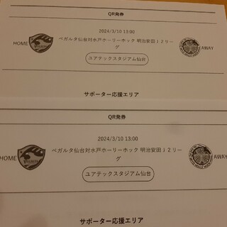 ベガルタ仙台 vs 水戸ホーリーホック　サポーター応援エリア2枚(サッカー)