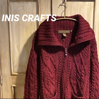 INIS CRAFTS ニット オールジップ Mサイズ  ボルドー色(ニット/セーター)