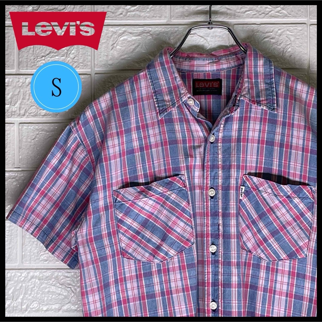 Levi's(リーバイス)のリーバイス　半袖チェックシャツ　ピンク　青　Sサイズ メンズのトップス(シャツ)の商品写真