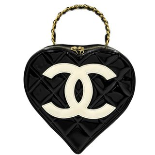 シャネル(CHANEL)の【SALE】CHANEL シャネル ハンドバッグ マトラッセ ハートバニティバッグ ココマーク キルティング ココ ヴィンテージ かばん 鞄 パテントレザー    ブラック 黒 ホワイト 白 ゴールド金具 レディース【中古品】(ハンドバッグ)