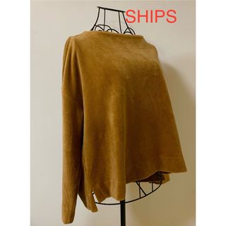 シップス(SHIPS)のSHIPS コーデュロイ 長袖トップス スリットボートネックカットソー キャメル(カットソー(長袖/七分))