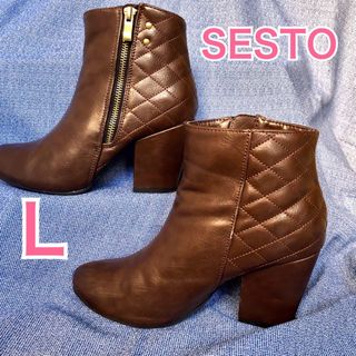 SESTO - SESTO ショートブーツ　フェイクレザー　ブラウン　合皮　ファスナー付き