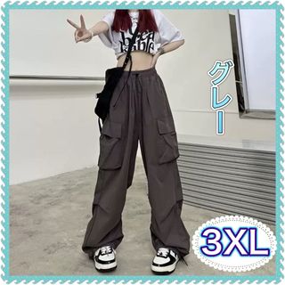 3XL カーゴパンツ グレー ワイドパンツ ストリート 韓国 原宿風 レディース(ワークパンツ/カーゴパンツ)