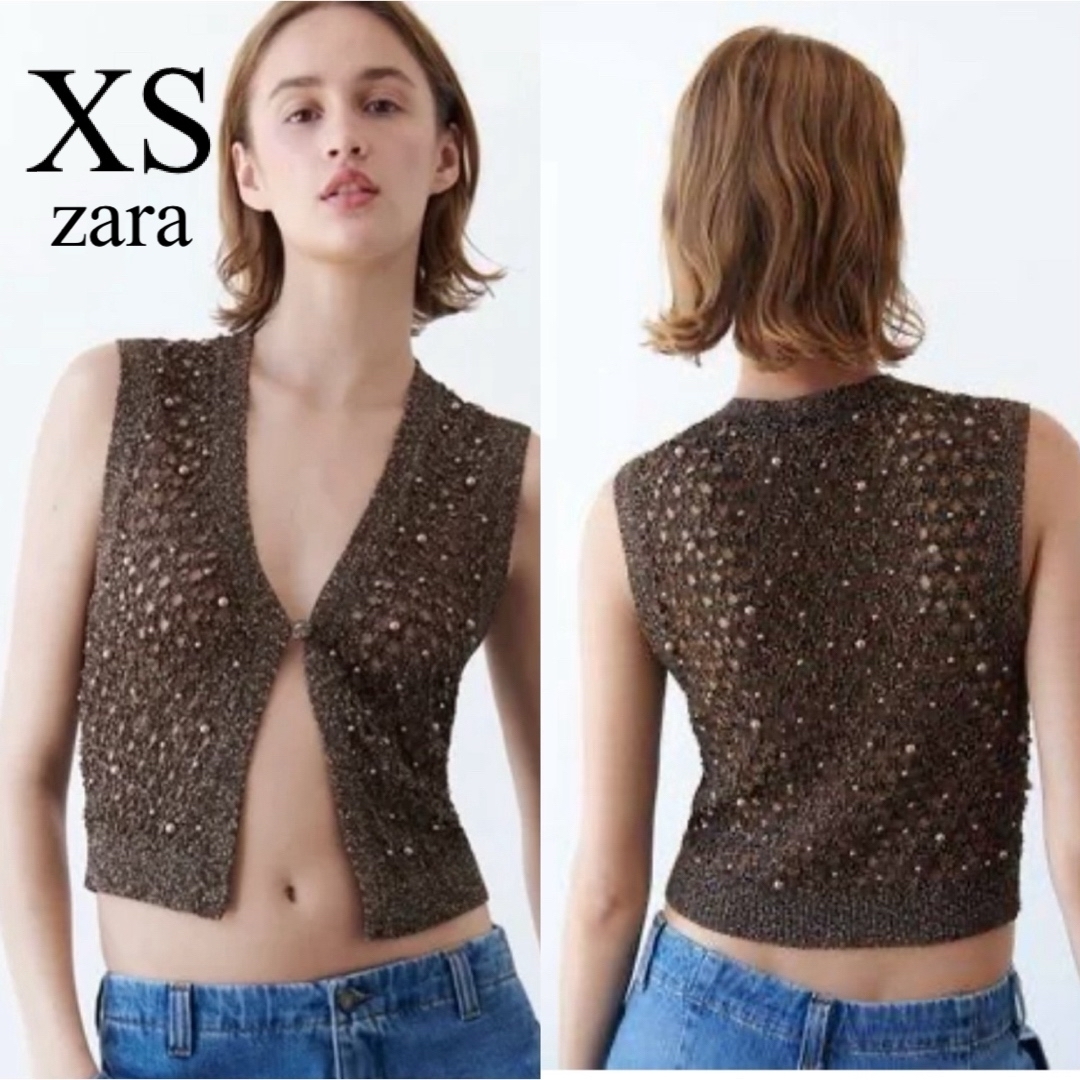 ZARA(ザラ)のZARA ザラ ニット ベスト パール ラメ ノースリーブ レディースのトップス(ベスト/ジレ)の商品写真