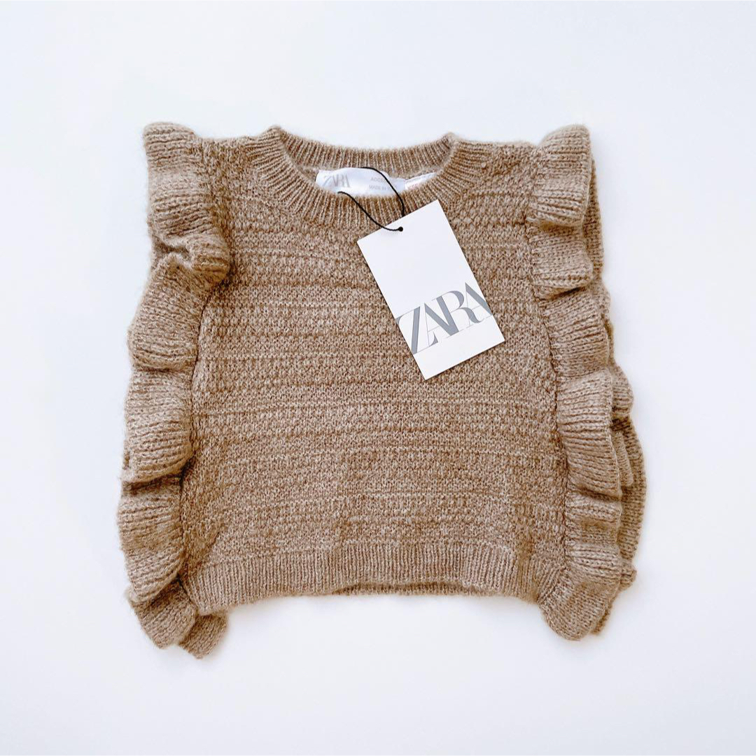 ZARA KIDS(ザラキッズ)の【新品】ZARA KIDS フリル ニットスタイ ベスト S キッズ/ベビー/マタニティのキッズ服女の子用(90cm~)(ニット)の商品写真