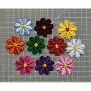 10枚組 花ワッペン アイロンワッペン 刺繍 アップリケ ワンポイント(各種パーツ)