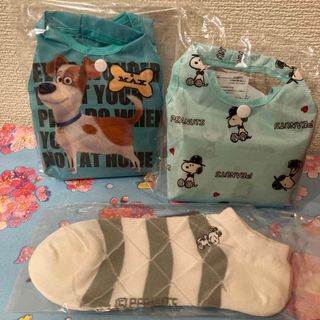 スヌーピー(SNOOPY)の犬エコバッグ２個＆レディースソックス1足セット【匿名配送】(ソックス)