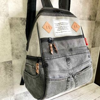 BIG size まるっこリュック gray × denim(バッグ)