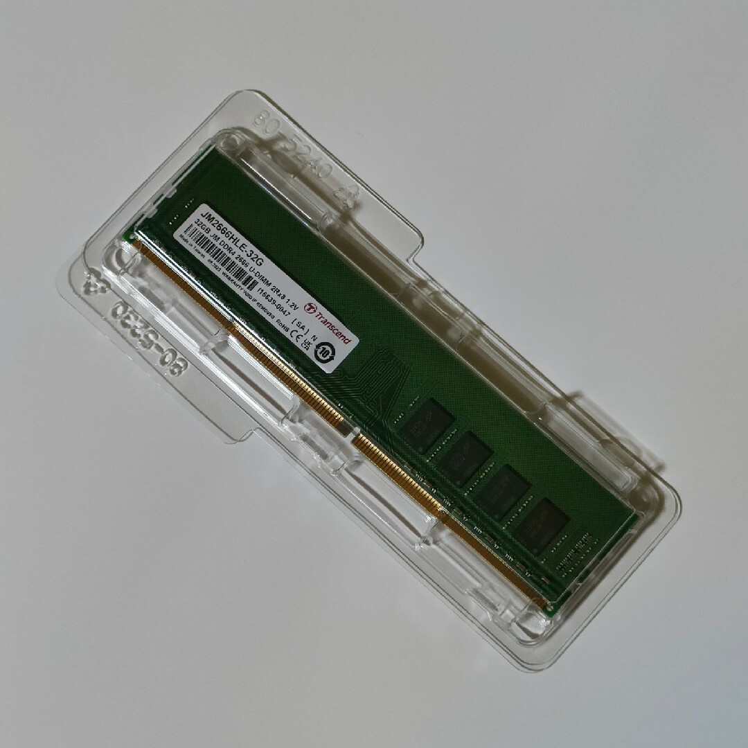 Transcend(トランセンド)の【ほぼ新品】メモリ 32GB DDR4-2666 PC4-2130U-DIMM スマホ/家電/カメラのPC/タブレット(PCパーツ)の商品写真