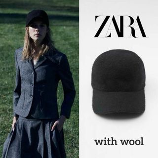 ザラ(ZARA)のZARA ウール帽子 キャップ ブラック(キャップ)