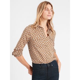 バナナリパブリック(Banana Republic)のBanana Republic ブラウンドット柄シャツ ブラウス ポルカドット(シャツ/ブラウス(長袖/七分))