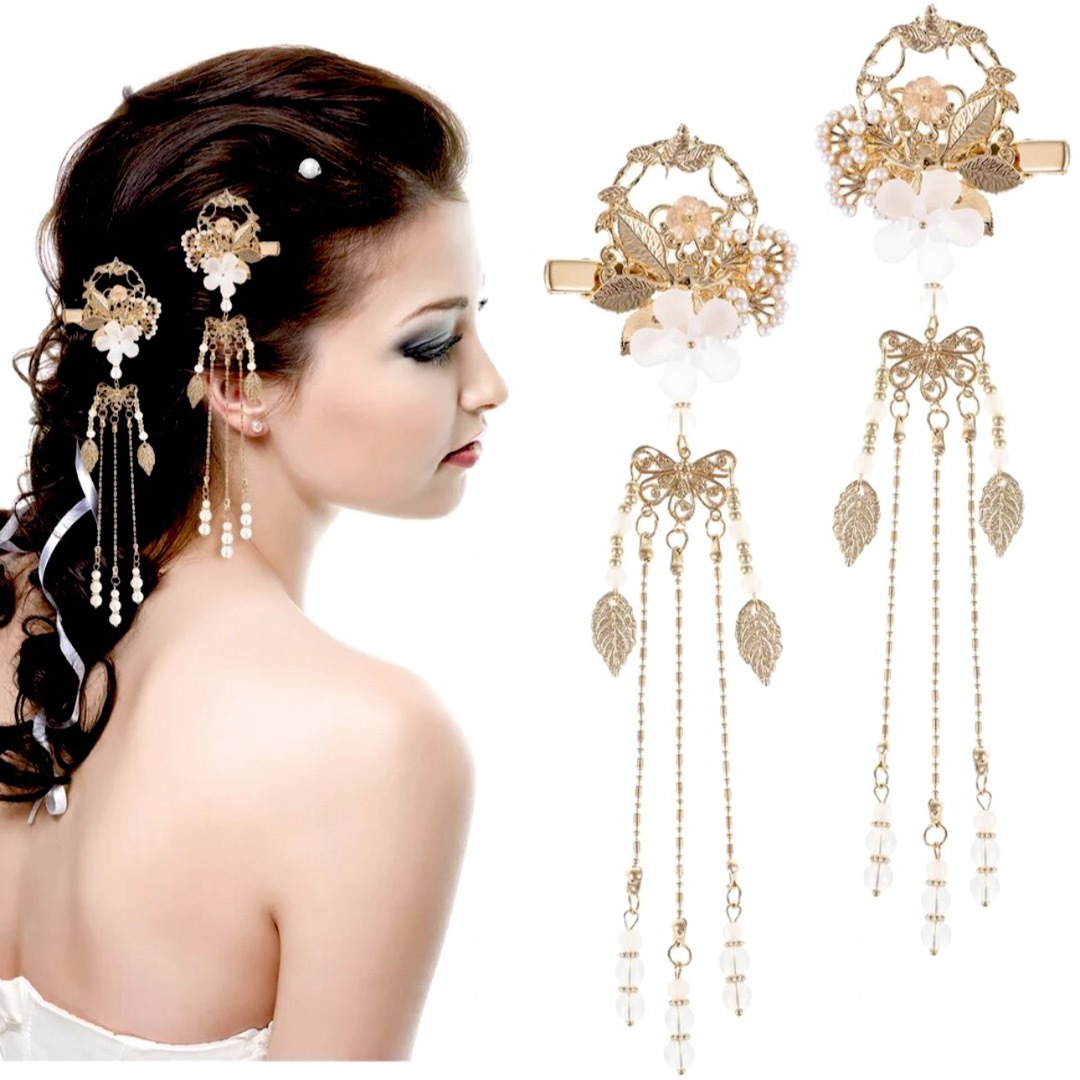チャイナアクセサリー　皇女のヘアピン　和風髪飾り　KCゴールド　２個セット