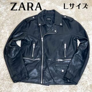 ザラ(ZARA)のザラ　ライダースジャケット　ラムレザー　ブラック　Lサイズ(ライダースジャケット)