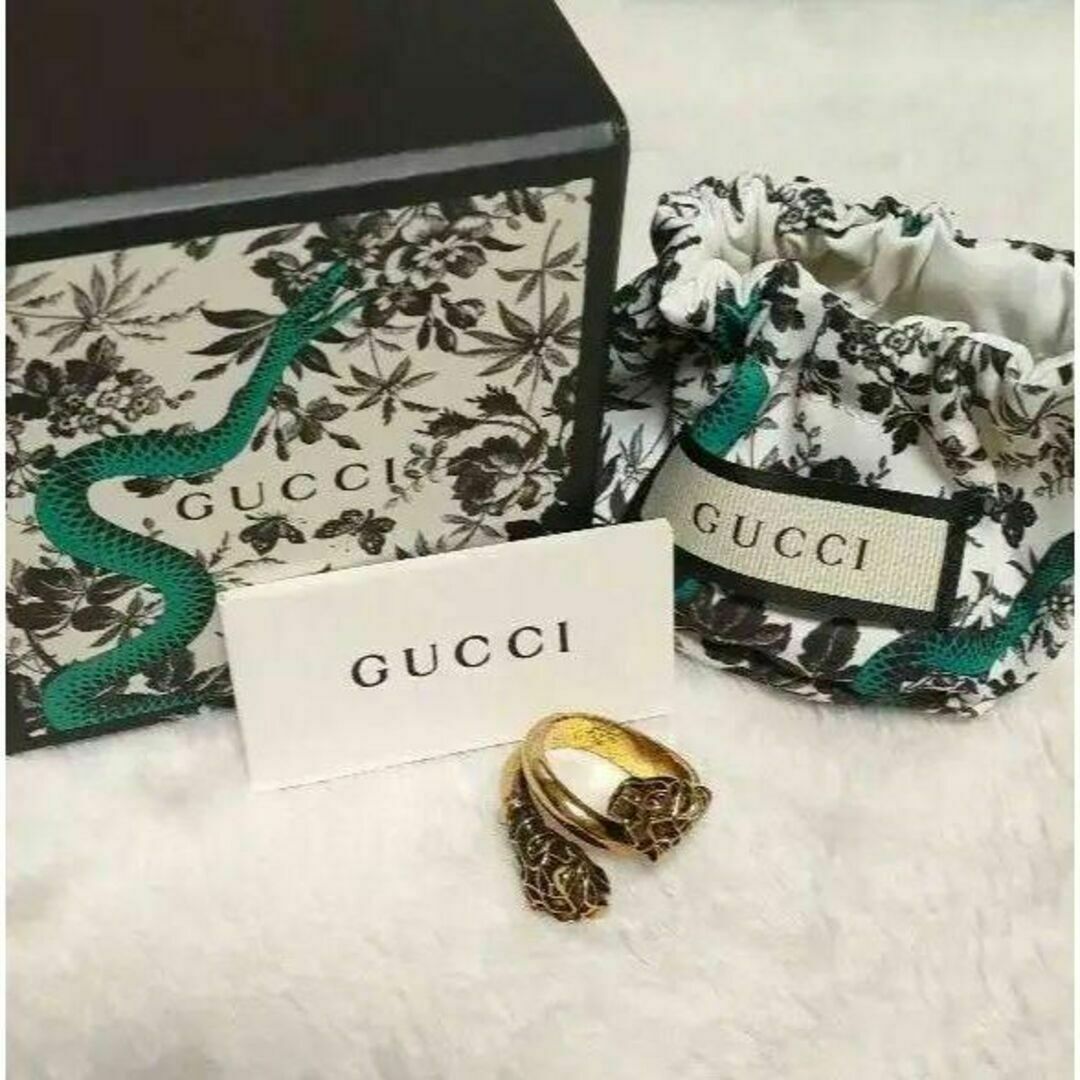 Gucci(グッチ)のグッチ ダブルタイガーヘッド リング １９号　レッドクリスタル　箱、袋付き メンズのアクセサリー(リング(指輪))の商品写真