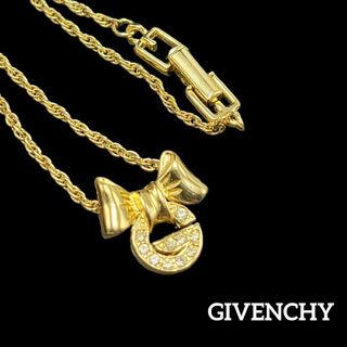 ジバンシィ(GIVENCHY)のGIVENCHY ネックレス Gロゴ リボン ラインストーン ゴールド(ネックレス)