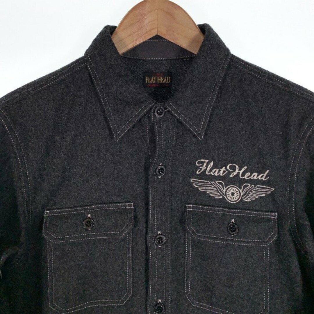 THE FLAT HEAD(フラットヘッド)のTHE FLAT HEAD フラットヘッド ウールシャツ ブラック ナイロン 刺繡 LOT-WS-04W Size 38 メンズのジャケット/アウター(その他)の商品写真