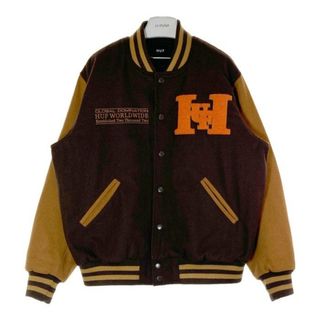 ハフ(HUF)の★HUF ハフ 23AW HARRISON VARSITY JACKET ハリソンバーシティ ジャケット スタジャン ビックロゴ 刺繍 ブラウン sizeM(スタジャン)