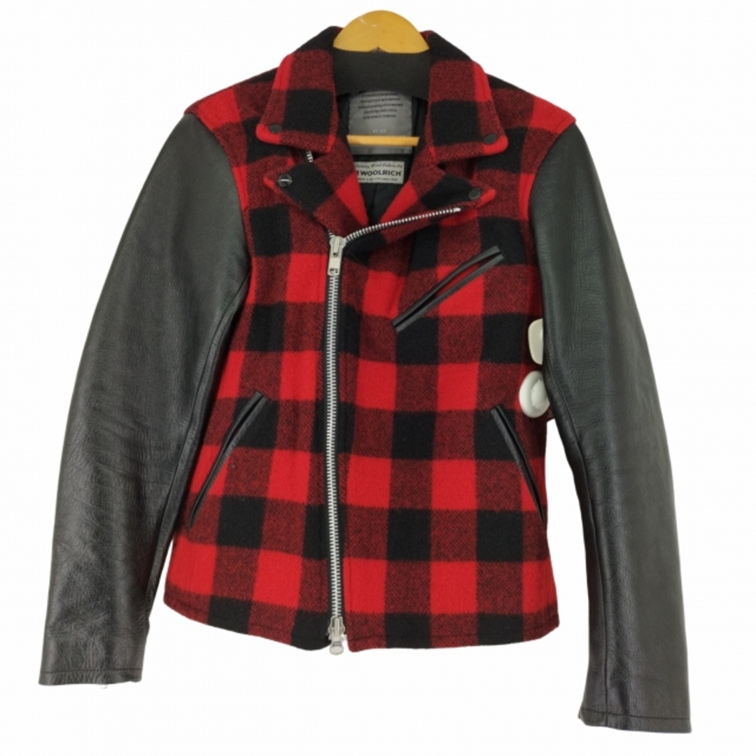 WOOLRICH(ウールリッチ)のWOOLRICH(ウールリッチ) カウレザー ウールチェック ダブルライダース メンズのジャケット/アウター(ライダースジャケット)の商品写真