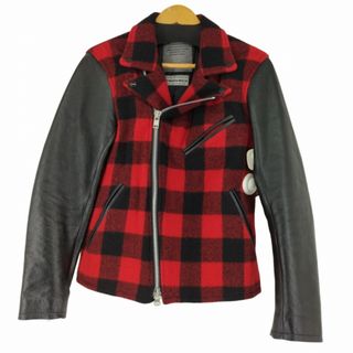 ウールリッチ(WOOLRICH)のWOOLRICH(ウールリッチ) カウレザー ウールチェック ダブルライダース(ライダースジャケット)