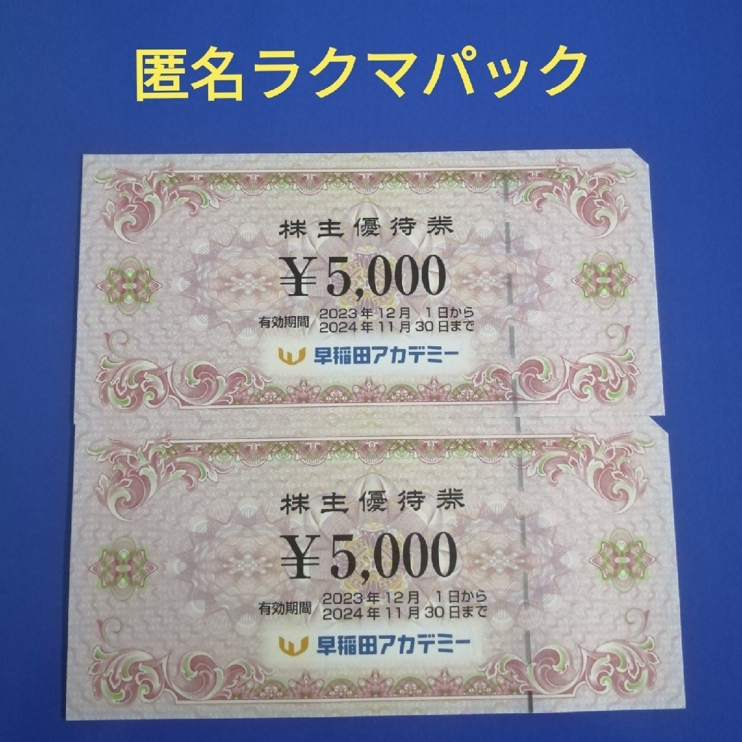 早稲田アカデミー  株主優待券  10000円分　匿名配送【ﾗｸﾏﾊﾟｯｸ】 チケットの優待券/割引券(その他)の商品写真