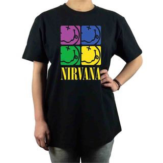 新品 ニルヴァーナ NIRVANA カラフル スマイリー バンド ロゴ Tシャツ(Tシャツ/カットソー(半袖/袖なし))