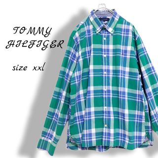 トミーヒルフィガー(TOMMY HILFIGER)のシャツ　メンズ　長袖　チェック　総柄　ゆるだぼ　オーバーサイズ　トミー　XXL(シャツ)