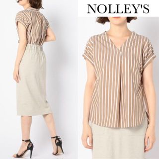 ノーリーズ(NOLLEY'S)のノーリーズ ストライプ ブロード 袖 ギャザー スキッパー ブラウス(シャツ/ブラウス(半袖/袖なし))