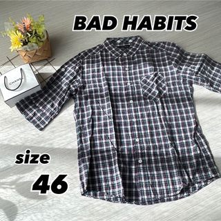 【美品】BADHABITS サイズ46 半袖 チェックシャツ ブルー パープル(シャツ)