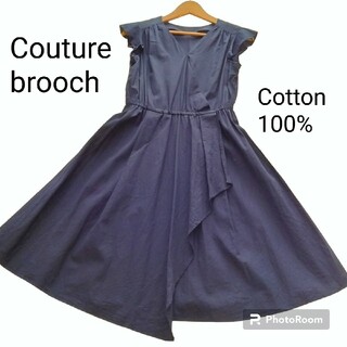 クチュールブローチ(Couture Brooch)のコットン100%　カシュクールワンピース　クチュールブローチ　Aライン　変形　М(ひざ丈ワンピース)