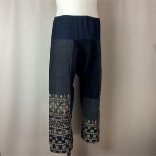 ★used★ヤオ族ザオ族★藍染刺繍サルエル風七分丈?ハーフ?パンツ★インディゴ★(サルエルパンツ)