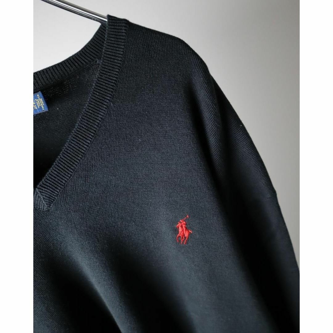 POLO RALPH LAUREN(ポロラルフローレン)の【ポロラルフローレン】刺繍ロゴ ピマコットン ハイゲージ ニット セーター 黒 メンズのトップス(ニット/セーター)の商品写真