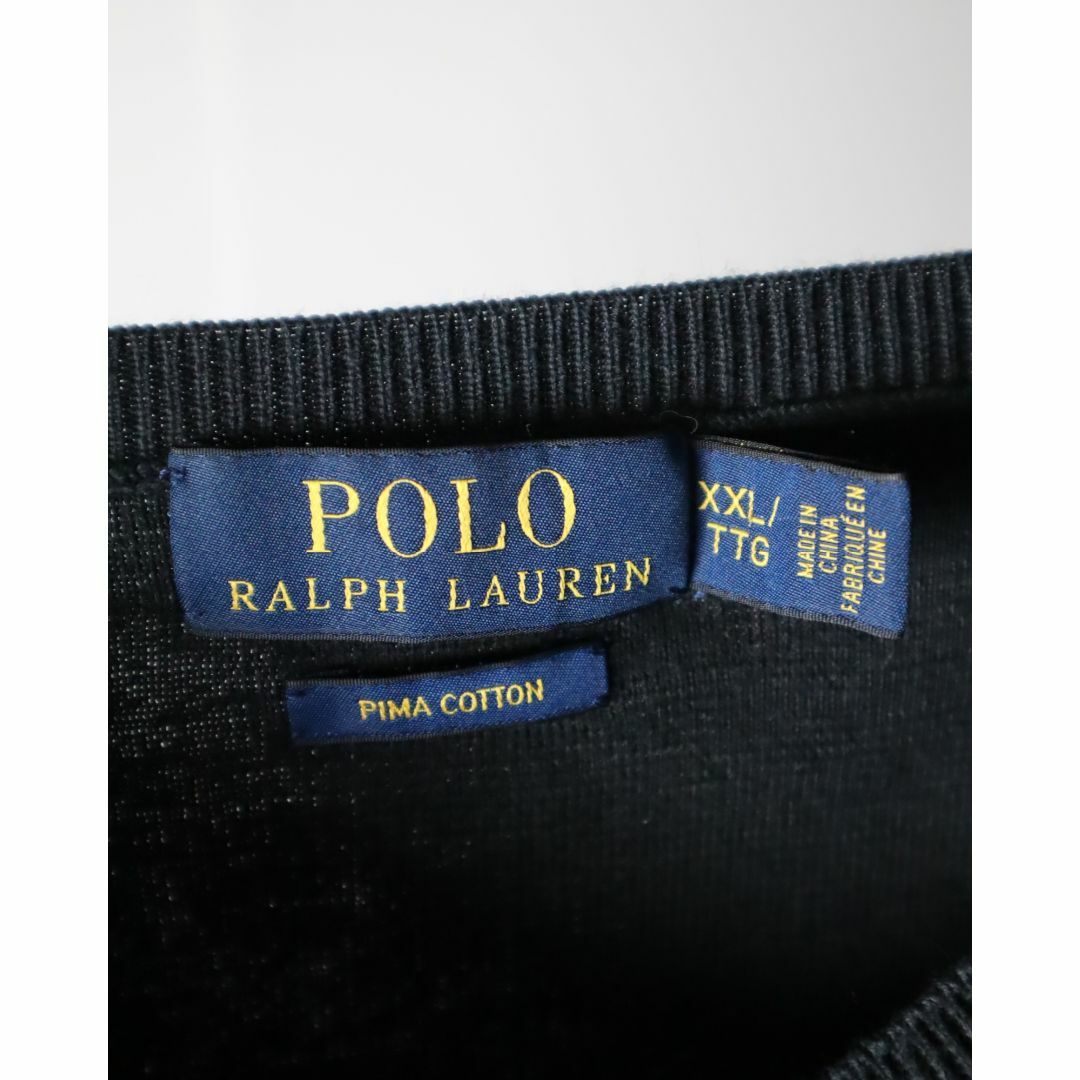 POLO RALPH LAUREN(ポロラルフローレン)の【ポロラルフローレン】刺繍ロゴ ピマコットン ハイゲージ ニット セーター 黒 メンズのトップス(ニット/セーター)の商品写真