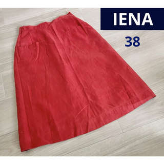 イエナ(IENA)のIENA イエナ リネン100%ひざ丈スカート　サイズ38 レッド(ひざ丈スカート)