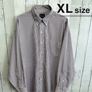 シャツ(shirts)のUSA古着　ボタンダウンシャツ　XL　長袖　薄手　ストライプ　ホワイト　レッド(シャツ)