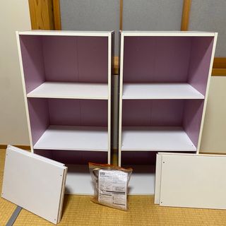 ニトリ(ニトリ)の廃盤品　セット　ニトリカラーボックス　カラボ 3段　パープル×ホワイト　追加棚板(本収納)