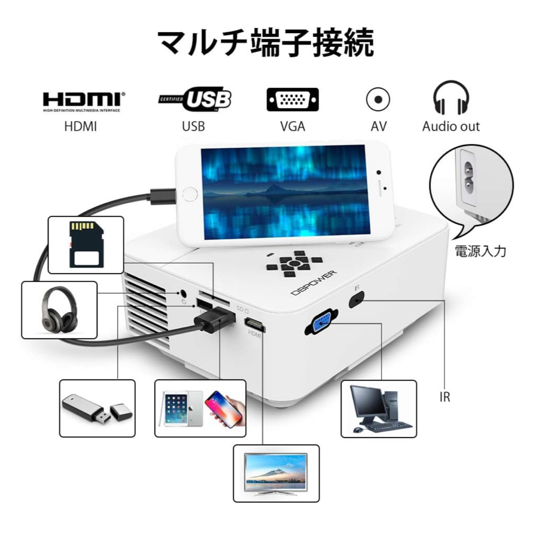 DBPOWER ミニ プロジェクター スマホ/家電/カメラのテレビ/映像機器(プロジェクター)の商品写真