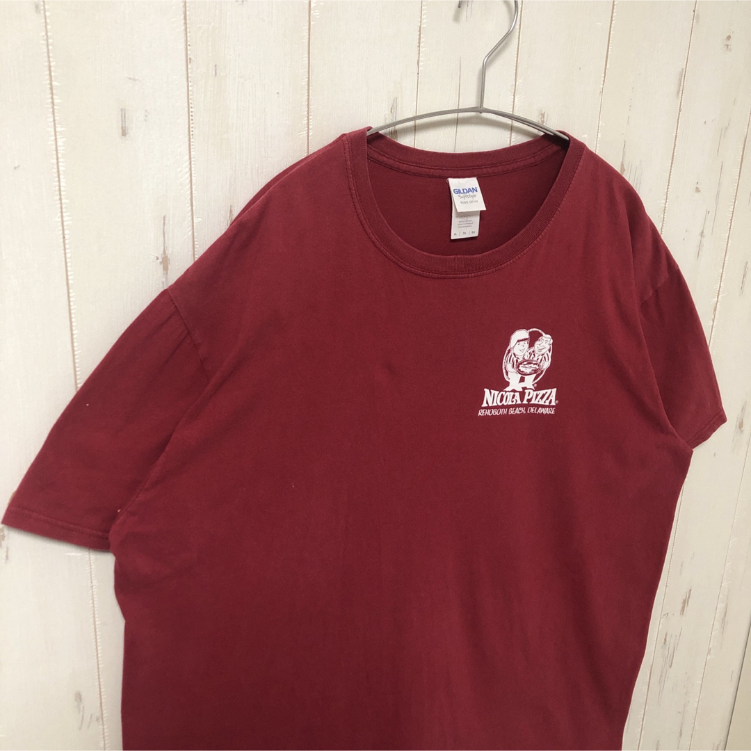 GILDAN(ギルタン)のGILDAN ギルダン ピザ バックプリント Tシャツ 半袖 赤 XL 海外古着 メンズのトップス(Tシャツ/カットソー(半袖/袖なし))の商品写真