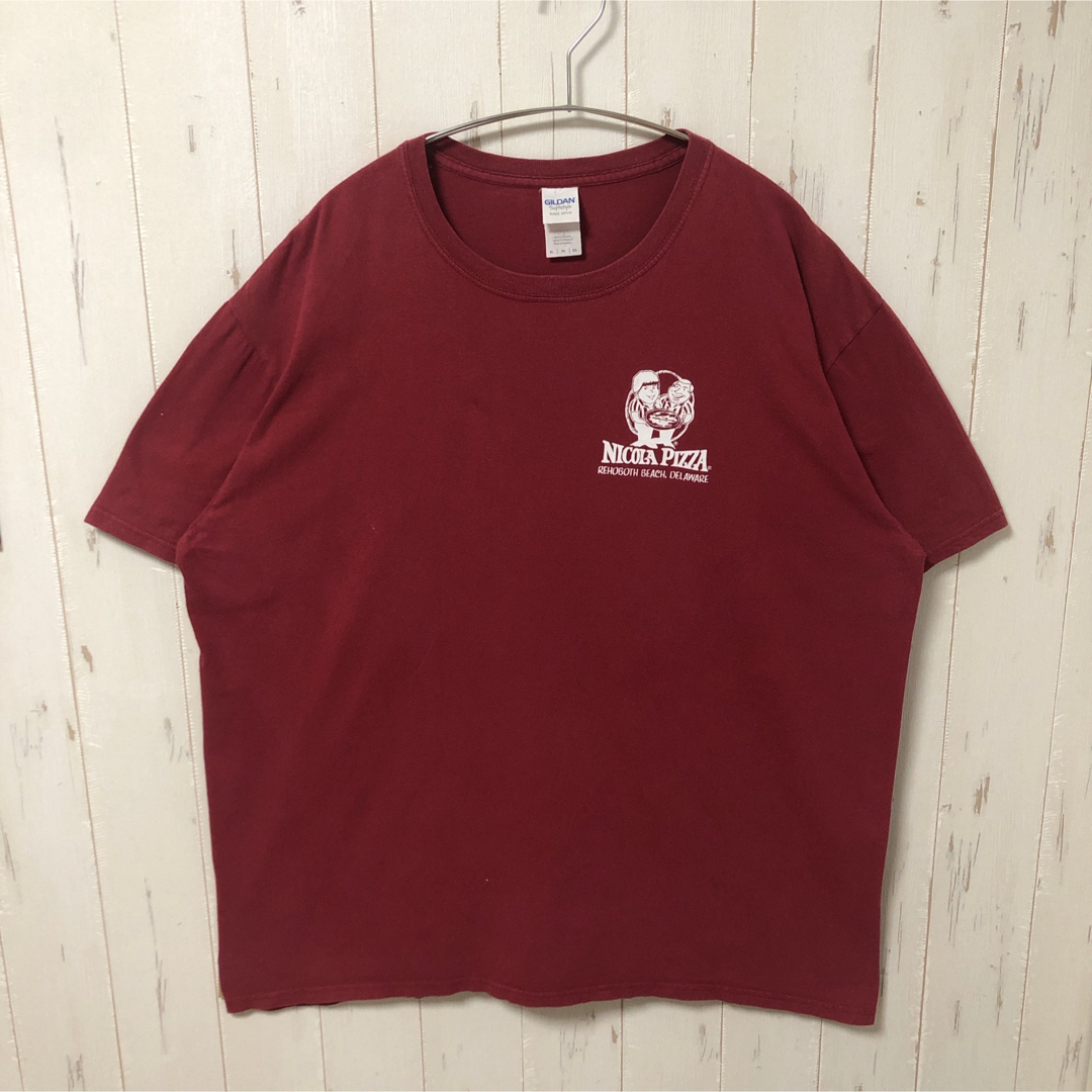 GILDAN(ギルタン)のGILDAN ギルダン ピザ バックプリント Tシャツ 半袖 赤 XL 海外古着 メンズのトップス(Tシャツ/カットソー(半袖/袖なし))の商品写真