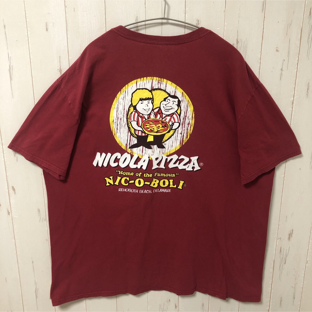 GILDAN(ギルタン)のGILDAN ギルダン ピザ バックプリント Tシャツ 半袖 赤 XL 海外古着 メンズのトップス(Tシャツ/カットソー(半袖/袖なし))の商品写真