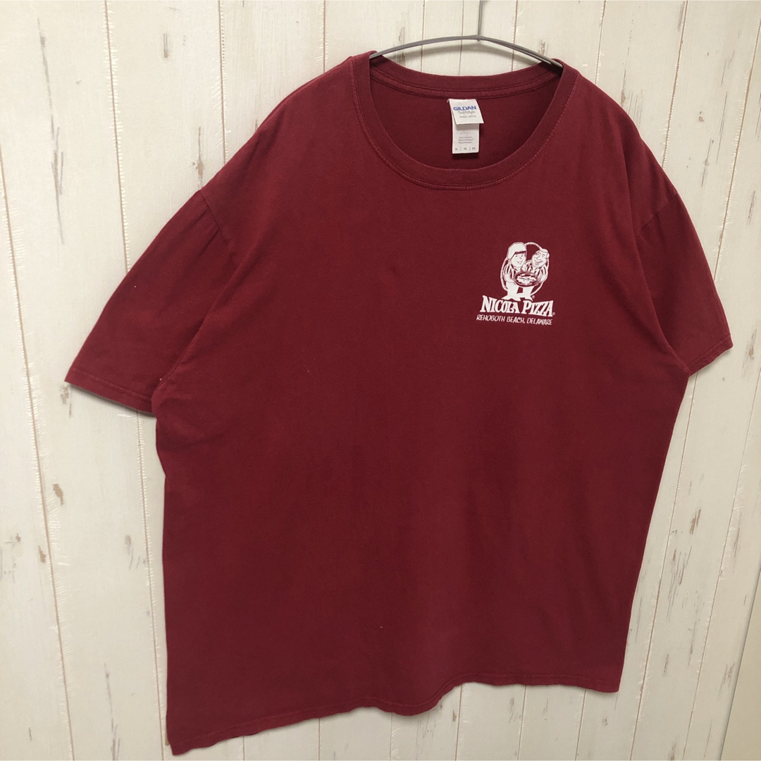 GILDAN(ギルタン)のGILDAN ギルダン ピザ バックプリント Tシャツ 半袖 赤 XL 海外古着 メンズのトップス(Tシャツ/カットソー(半袖/袖なし))の商品写真