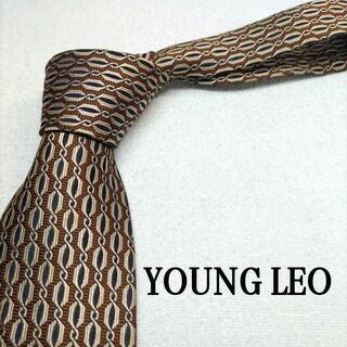 YOUNG LEO ブラウン 小紋柄 シルク 中古 美品(ネクタイ)
