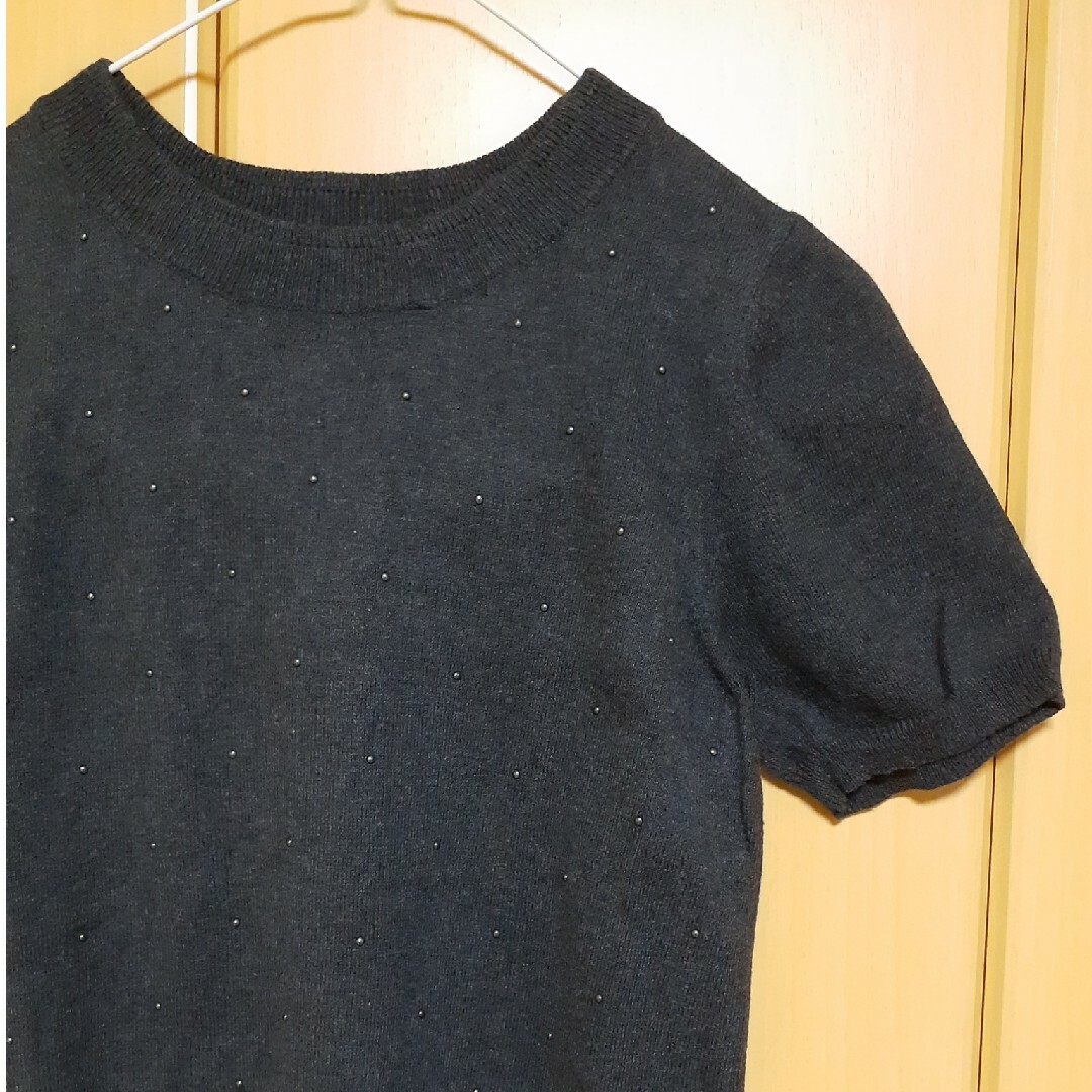 GU(ジーユー)のGU　半袖ニット　ショート丈ニット　ビジュー付き レディースのトップス(ニット/セーター)の商品写真