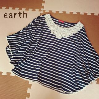 アースミュージックアンドエコロジー(earth music & ecology)の美品♡ボーダーぽんちょ(カットソー(長袖/七分))