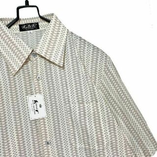 70's 国産古着 デッドストック 総柄 ストライプ ドレスシャツ 半袖シャツ(シャツ)