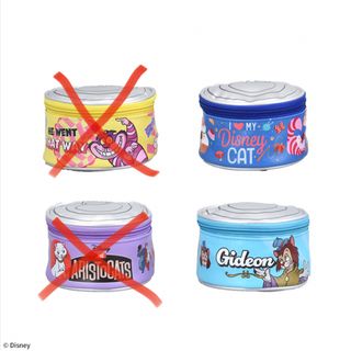 ディズニー(Disney)のディズニー　猫缶型　レザー風ポーチ　2種セット　ピノキオ　ギデオン　チェシャ猫(キャラクターグッズ)