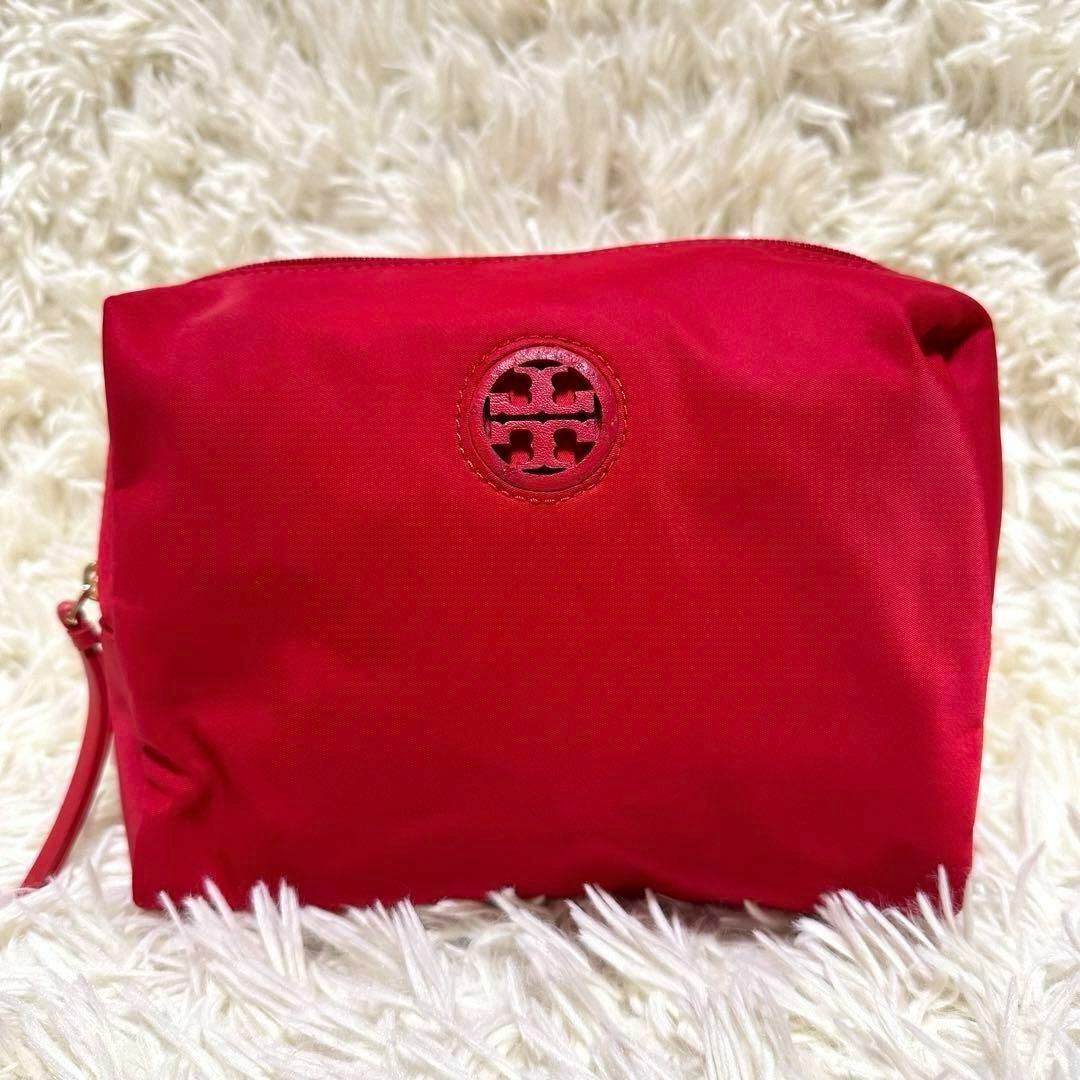 Tory Burch(トリーバーチ)のトリーバーチ メイクポーチ 小物入れ ロゴ 内側総柄 フリンジ 大容量 レッド レディースのファッション小物(ポーチ)の商品写真