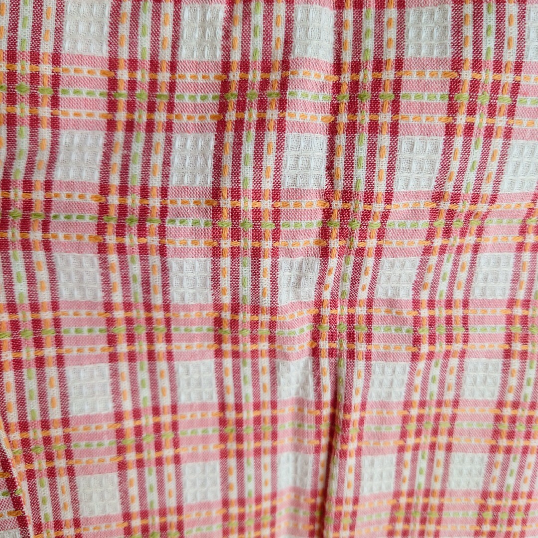 【美品】チェック柄長袖シャツ　オレンジ　赤 レディースのトップス(シャツ/ブラウス(長袖/七分))の商品写真