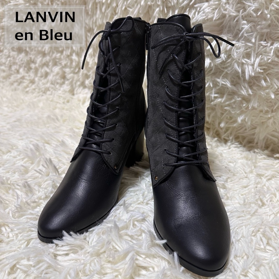 LANVIN en Bleu(ランバンオンブルー)の未使用級✨ ランバンオンブルー キルティングレースアップショートブーツ ボア レディースの靴/シューズ(ブーツ)の商品写真